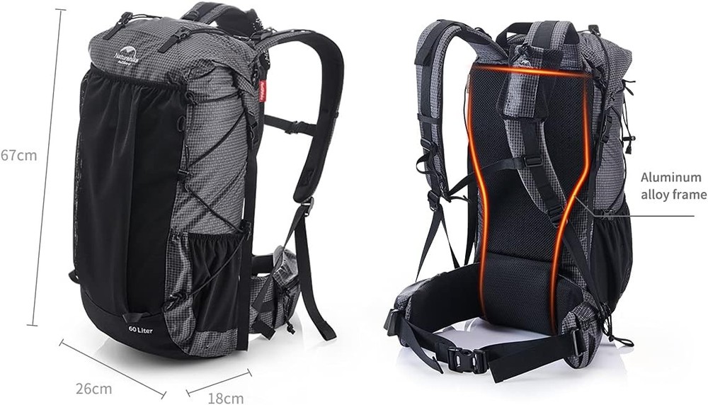 Naturehike 65L Internal Frame Hiking Backpack for Outdoor Camping Black