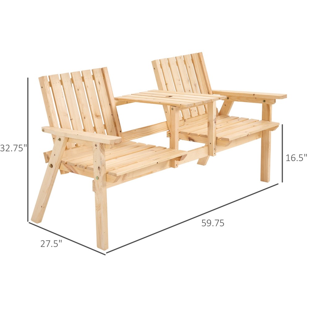 Bench with Table Set Patio Bench, Garden Bench with Middle Table
