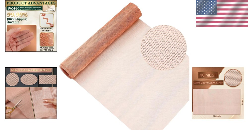 Easily Customizable 40 Mesh Copper Screen - 48" x 10' for Various Applications