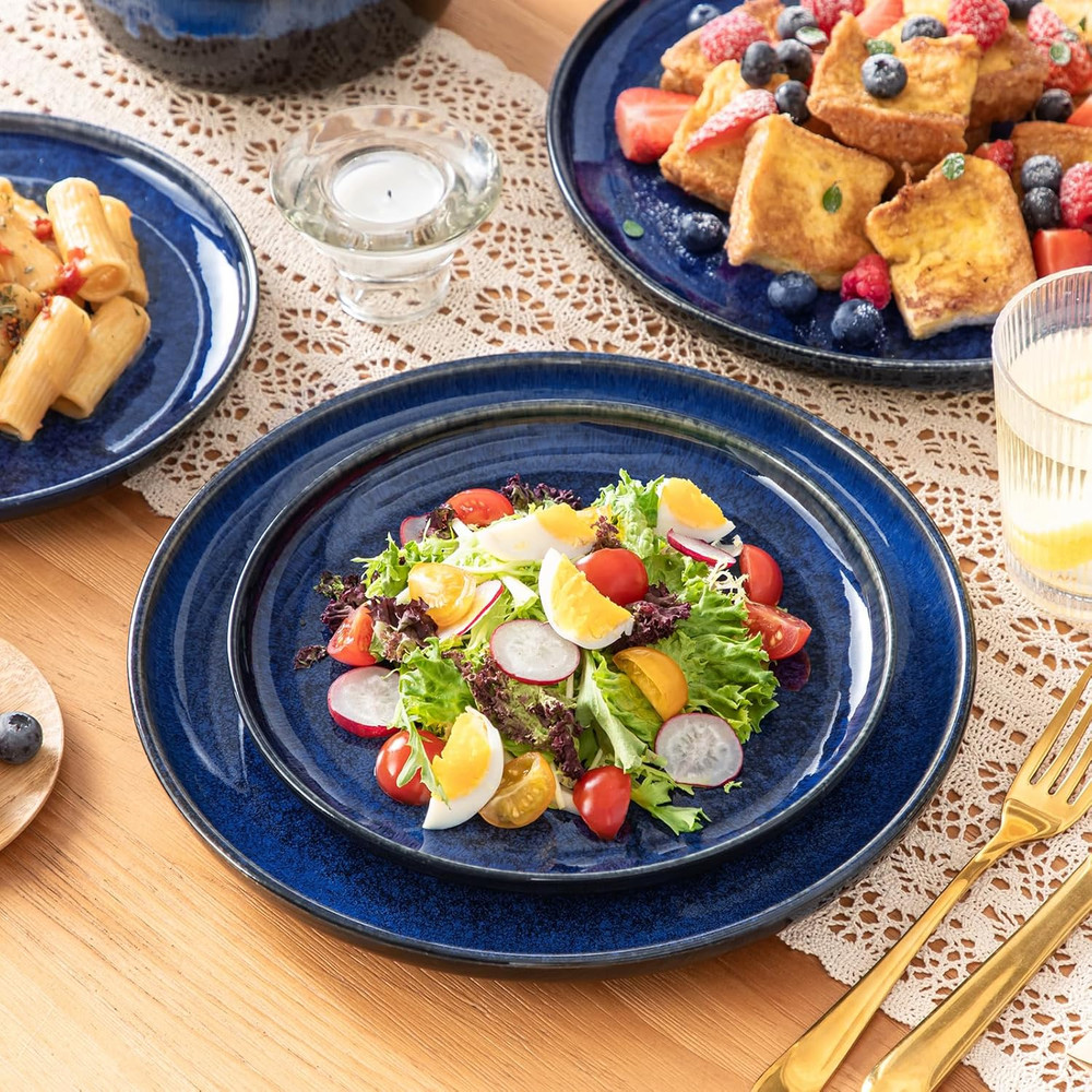Starry 12 Pieces Dinnerware Sets for 4, Blue Reactive Glaze Dishes Sets, Ceramic