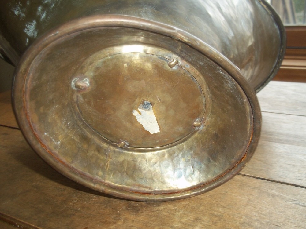 Large ANTIQUE SOLID BRASS Fireplace Coal Log Wood Scuttle Bucket-EUC-BRASS!!!