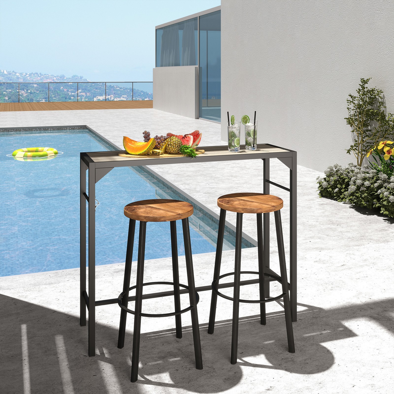 Outsunny 47" Outdoor Bar Table with Built-In Bottle Opener, Steel Frame