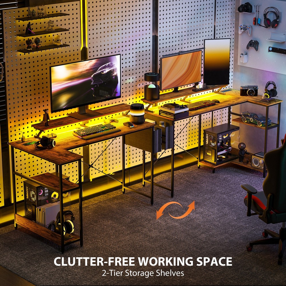 58" Reversible L Shaped Desk, Corner Computer Desk, Rustic Brown