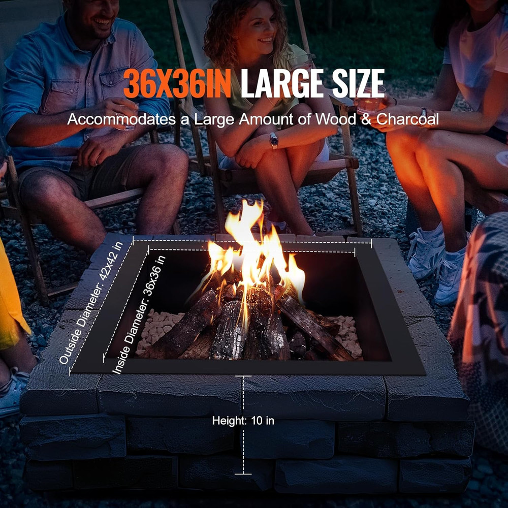 Heavy Duty 42" Square Fire Pit Ring Insert for Camping & Bonfires