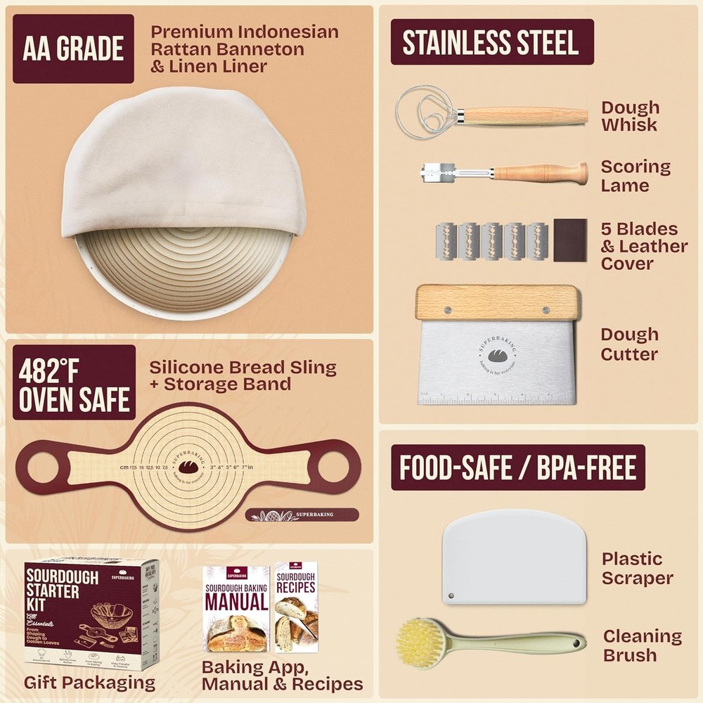 Sourdough Bread Baking Supplies, 9" Round Banneton