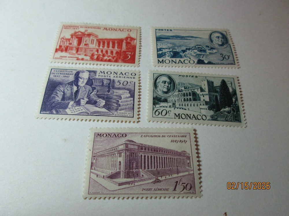 FIVE [5] "MONACO STAMPS. 1945-49, MLH.