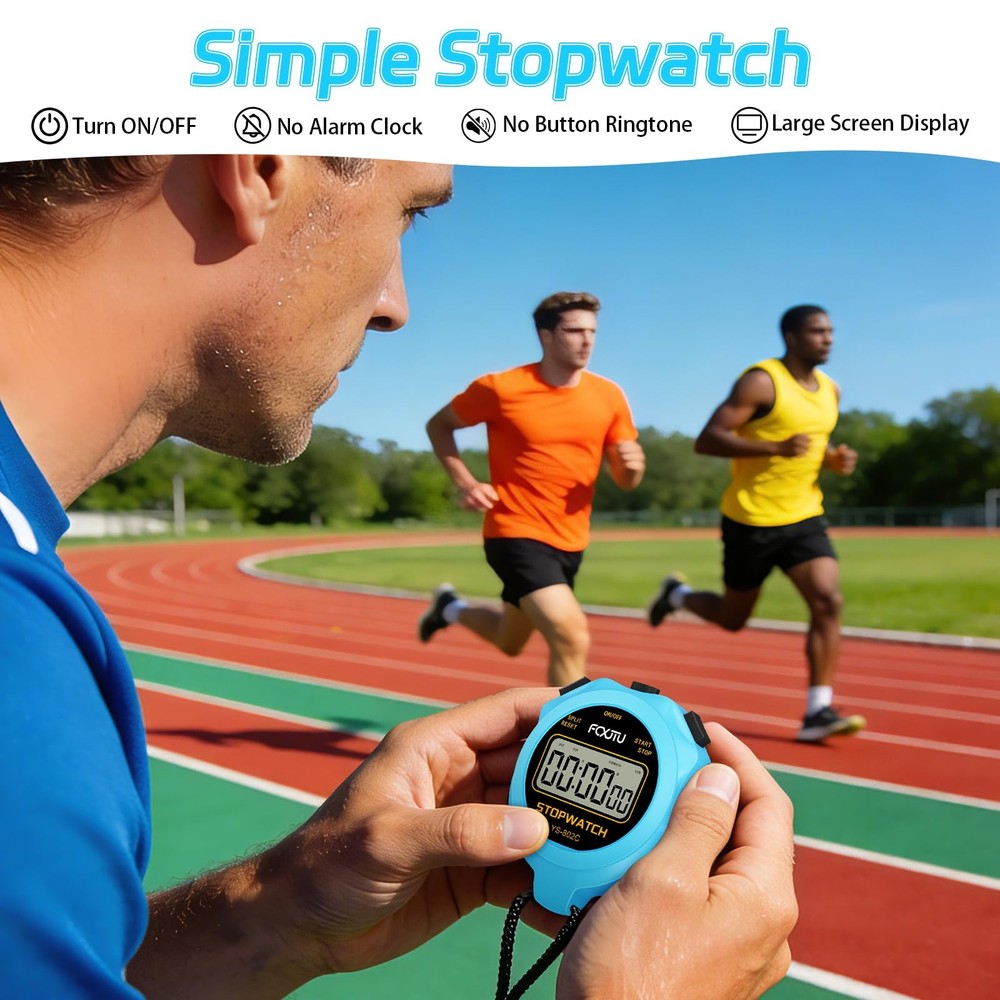 FCXJTU Digital Simple Stopwatch Timer, No Bells, Alarm, Basic Blue