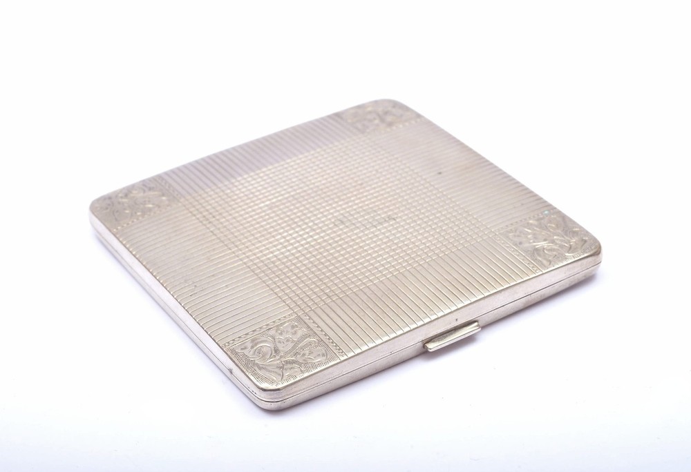 1930's Polish 800 Solid Silver 110 Gram Cigarette Compact Powder Case Box Marked