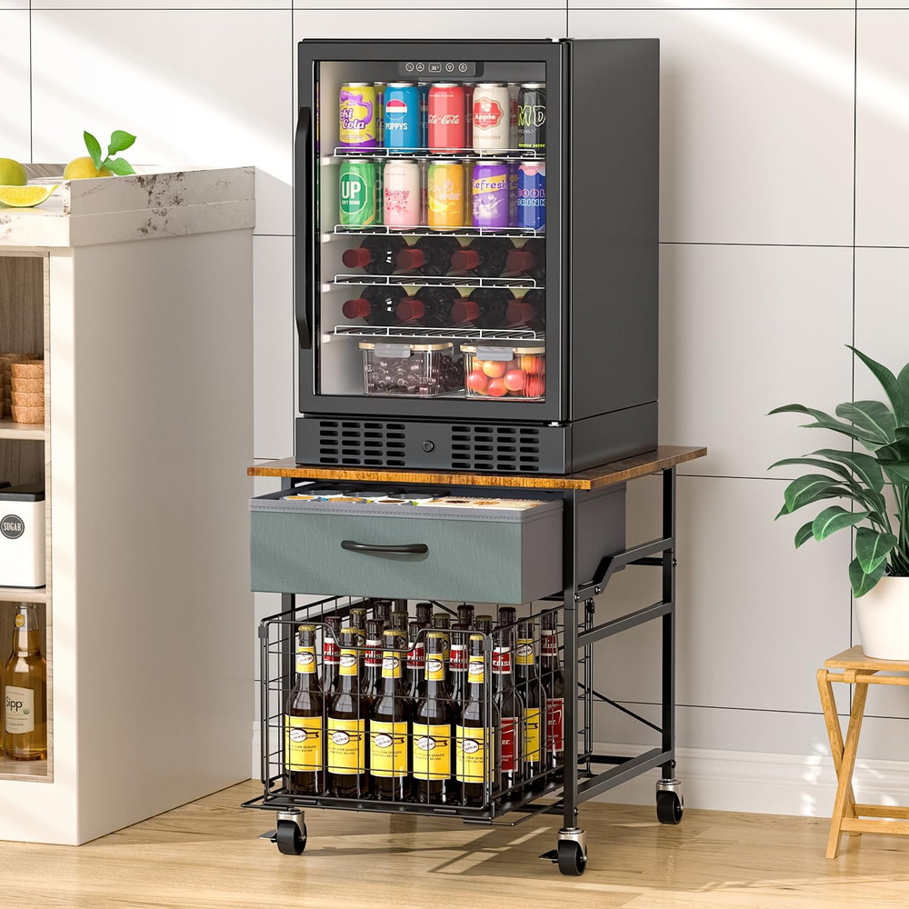 Mini Fridge Stand, Heavy-Duty Mini Fridge Table with Storage, Small Refrigerator