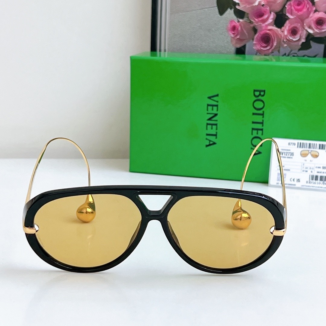 New Bottega Veneta BV1273 Women's Sunglasses Black Frame Yellow Lens Gift Box