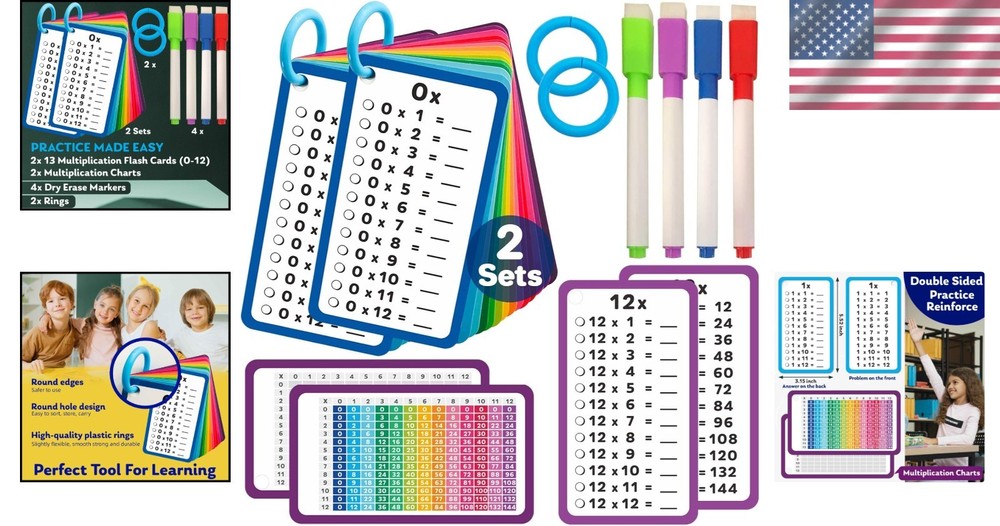 Durable 28 Multiplication Flash Cards Set - Fun & Educational Math Learning Tool