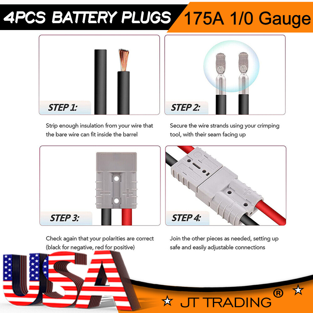 4X Battery Plugs Quick Connect Disconnect Jumper Cable Connectors Winch 175A