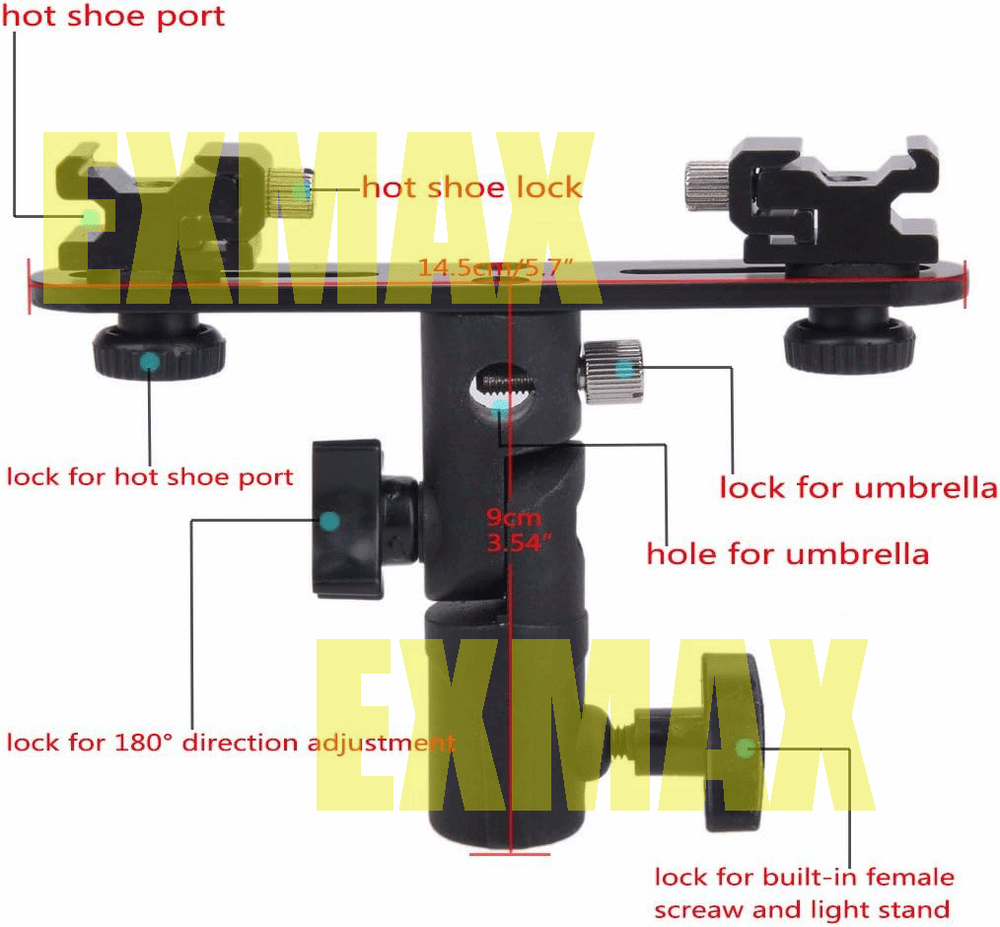 EXMAX E2 Adjustable Double Flash Bracket for Studio Video DSLR Camera,180°,Solid
