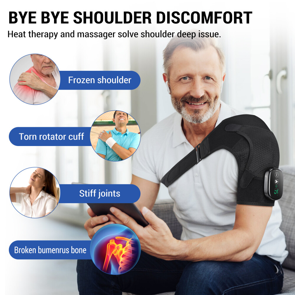 Rechargeable Heated Shoulder Brace Massage Rotator Cuff Support Compression Wrap