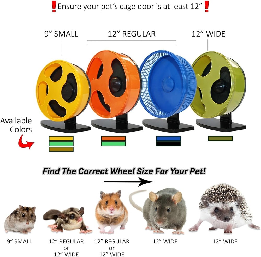 Whisper-Silent 9" Hamster Exercise Wheel + Adjustable Stand & Cage Attachment