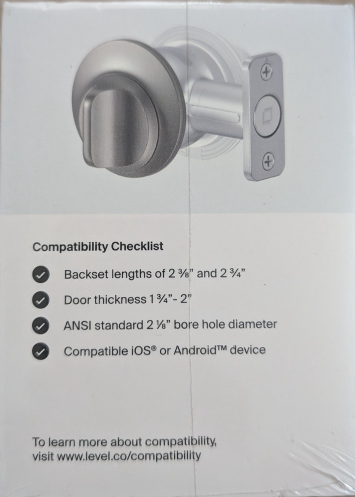 Level Lock Smart Lock, Keyless Entry, Smartphone Access, Bluetooth Enabled,