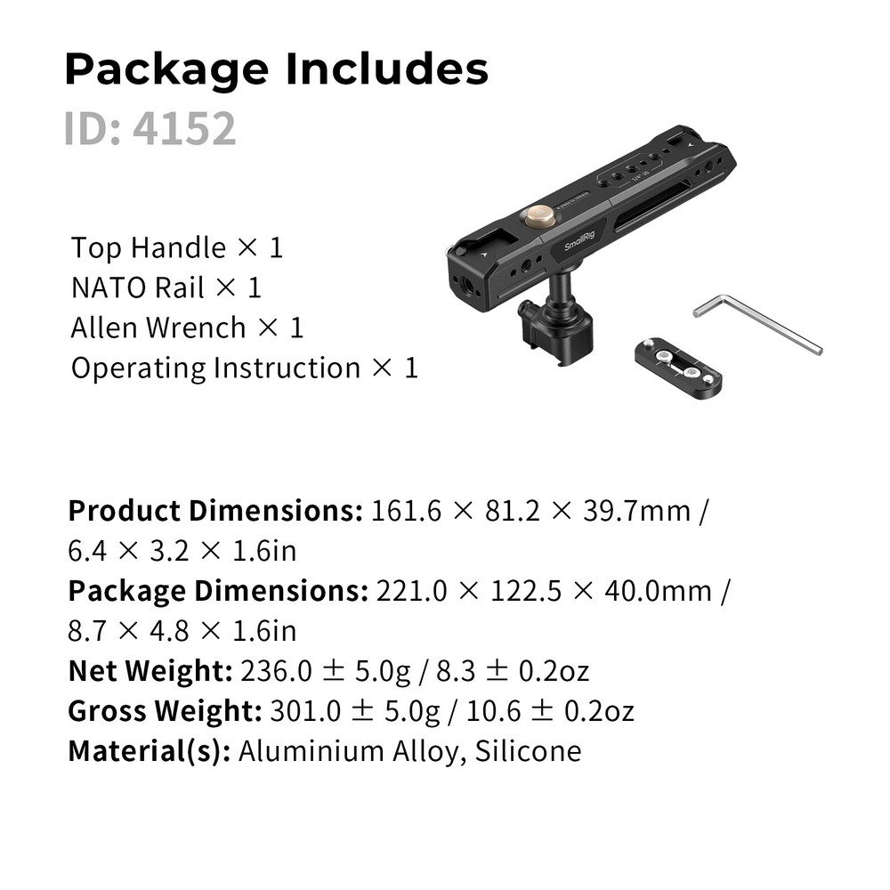SmallRig Rotating Top Handle with NATO Clamp for Camera Cage Maxiload 15KG