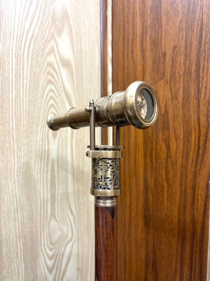 Handmade Victorian Telescope Walking Stick: Brass & Cane