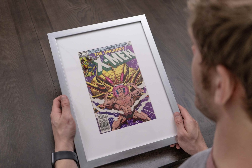 Black Comic Book Frame W/ Black Mat For 4 Current Era Comics in a 2x2 Grid
