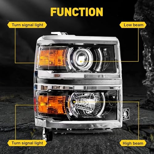 Headlight Assembly,Chrome Headlamp Chrome/for 2014-2015 Silverado 1500