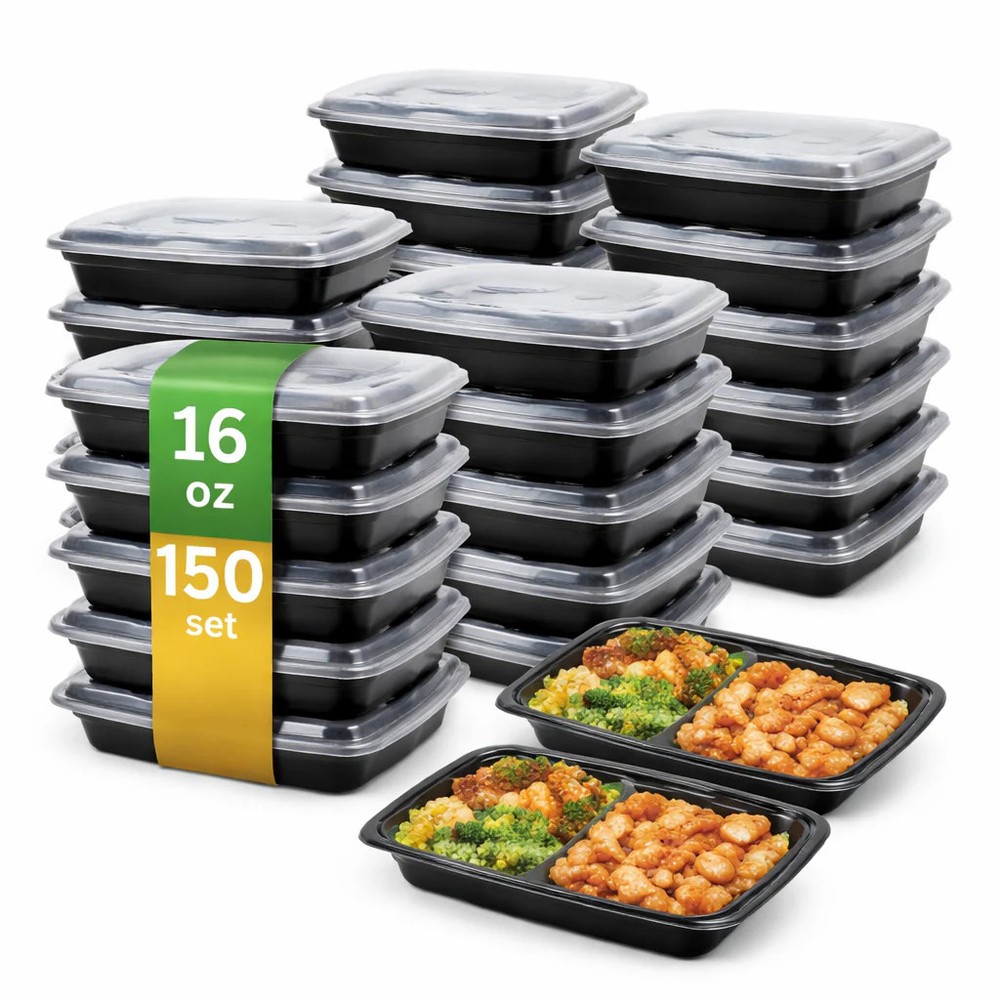 ProTakeOut, 16 oz Rectangular Microwaveable Food Containers with Lids – 150 Sets