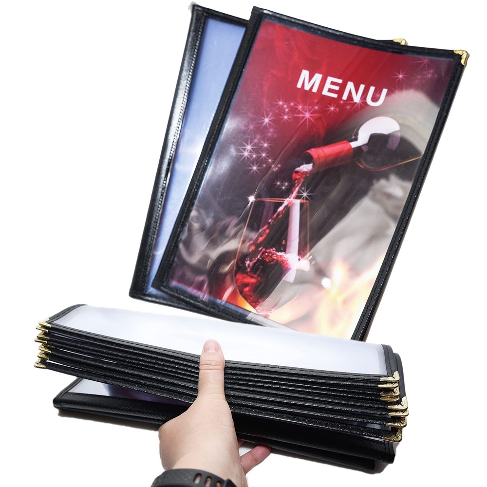 2 Pack 4-Page 8-View Restaurant Menu Covers Clear Plastic Menu Holders for Bars