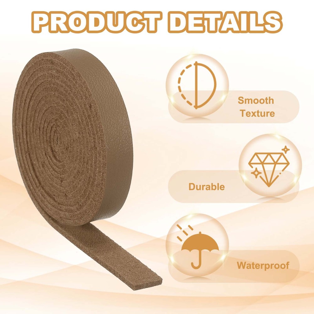 5 Pcs 5/16" Flat Leather Strap, 40" Length PU Leather Strip Light Brown