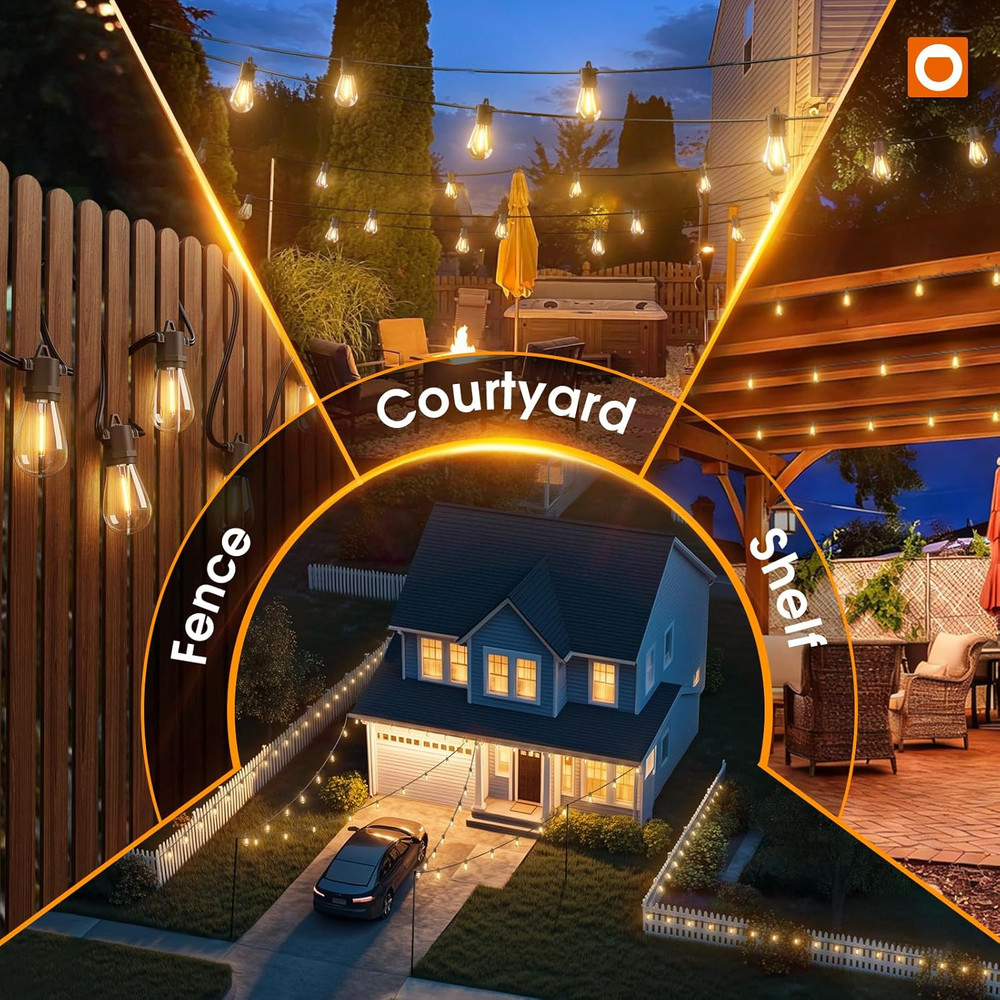 54FT Solar String Lights with USB & Remote - Waterproof Dimmable LED Bulbs