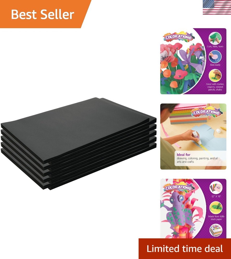 Smooth Finish Black Construction Paper, 12x18 - 500 Sheets for Art Projects