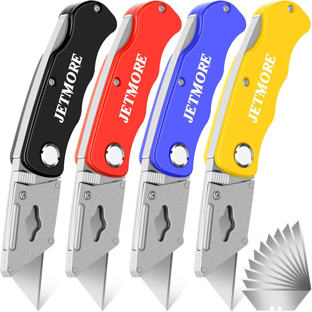 4 Pack Folding Utility Knife with Extra 10Pcs Blades, Box Cutters with Clip