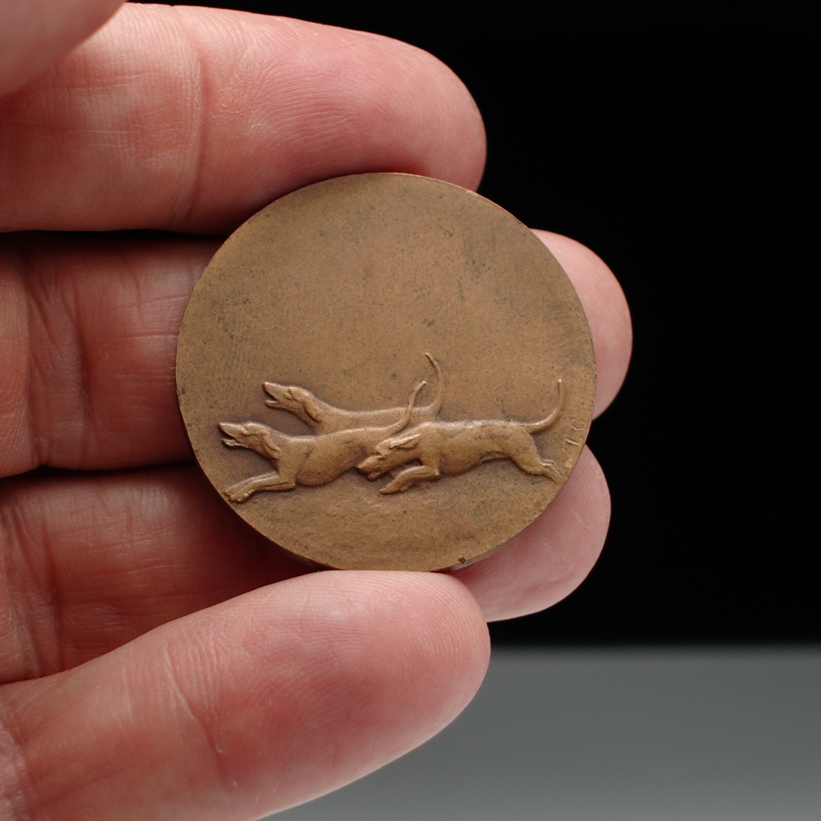 Antique French Bronze Hunting Dog Medal Award