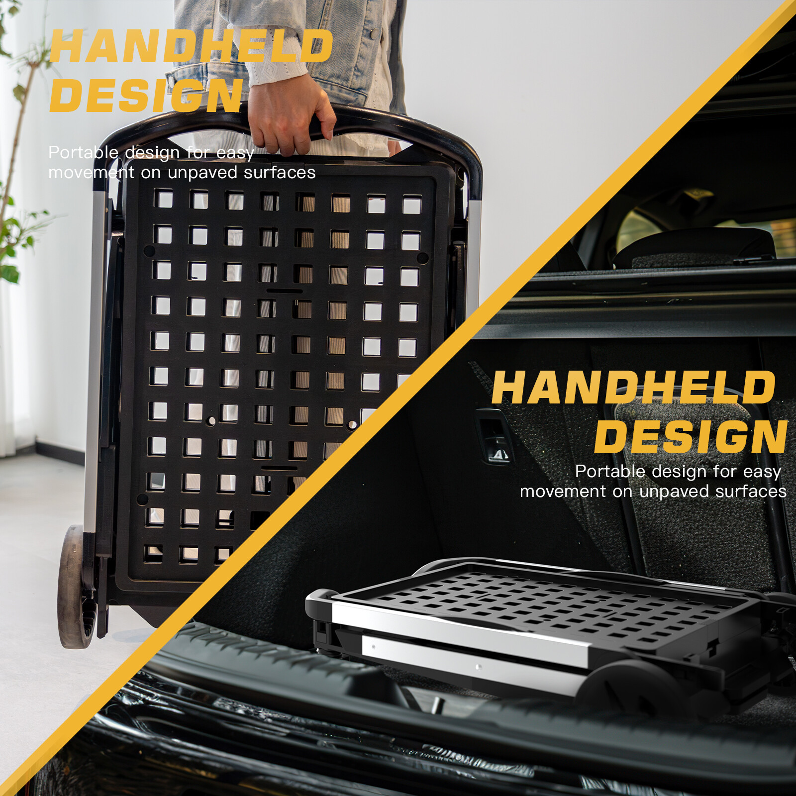 1 Trolley & 2 Folding Baskets Heavy-duty Collapsible Double Folding Service Cart