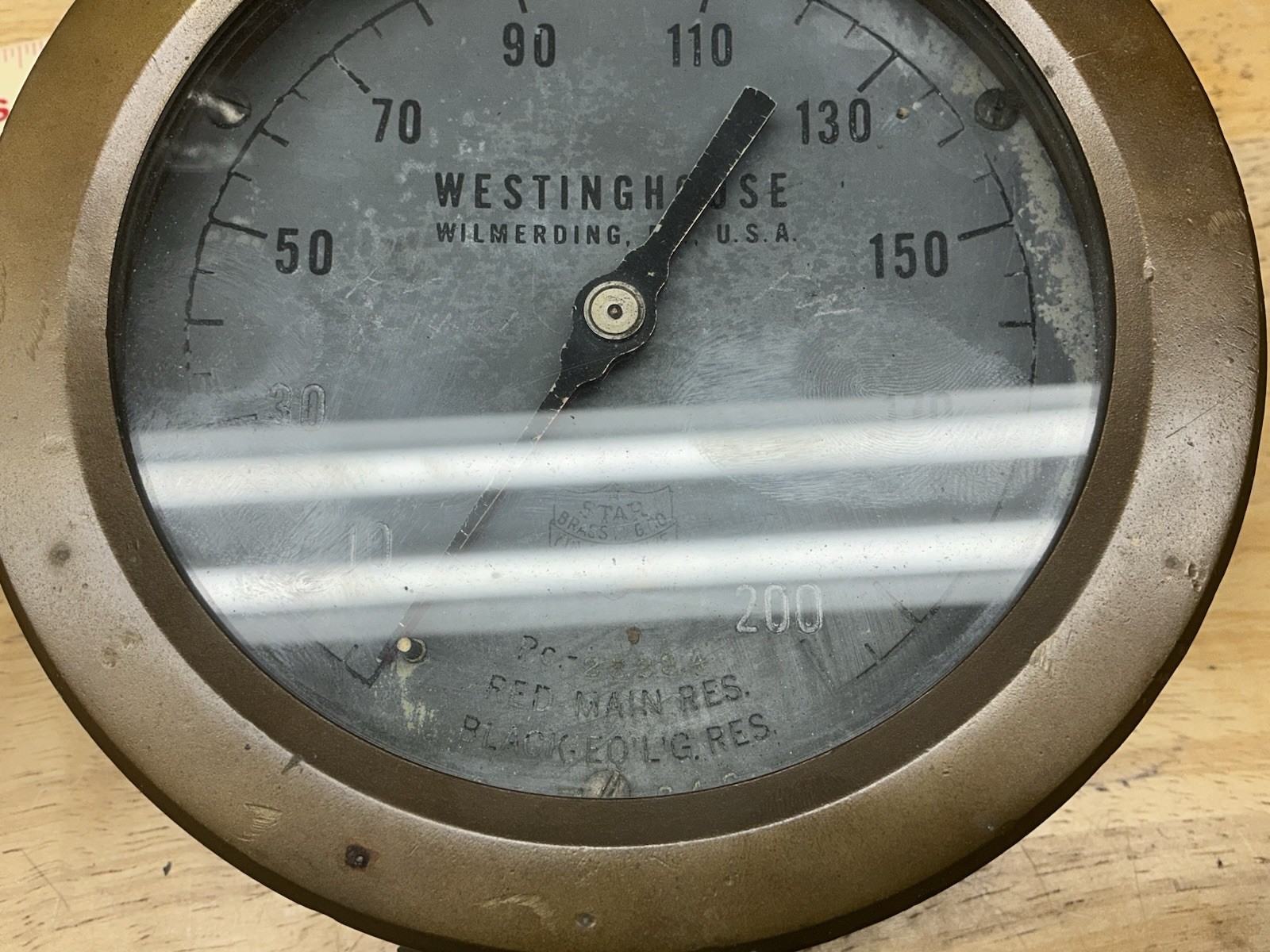Westinghouse Steam Pressure Gauge 6” Diameter Dual Needles Solid Brass Case