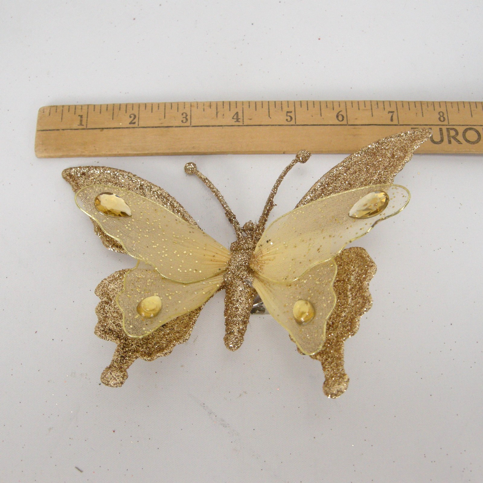 Glittered Gold Butterfly Clip On Craft Decorations Floral 2 Large 4 Medium Set