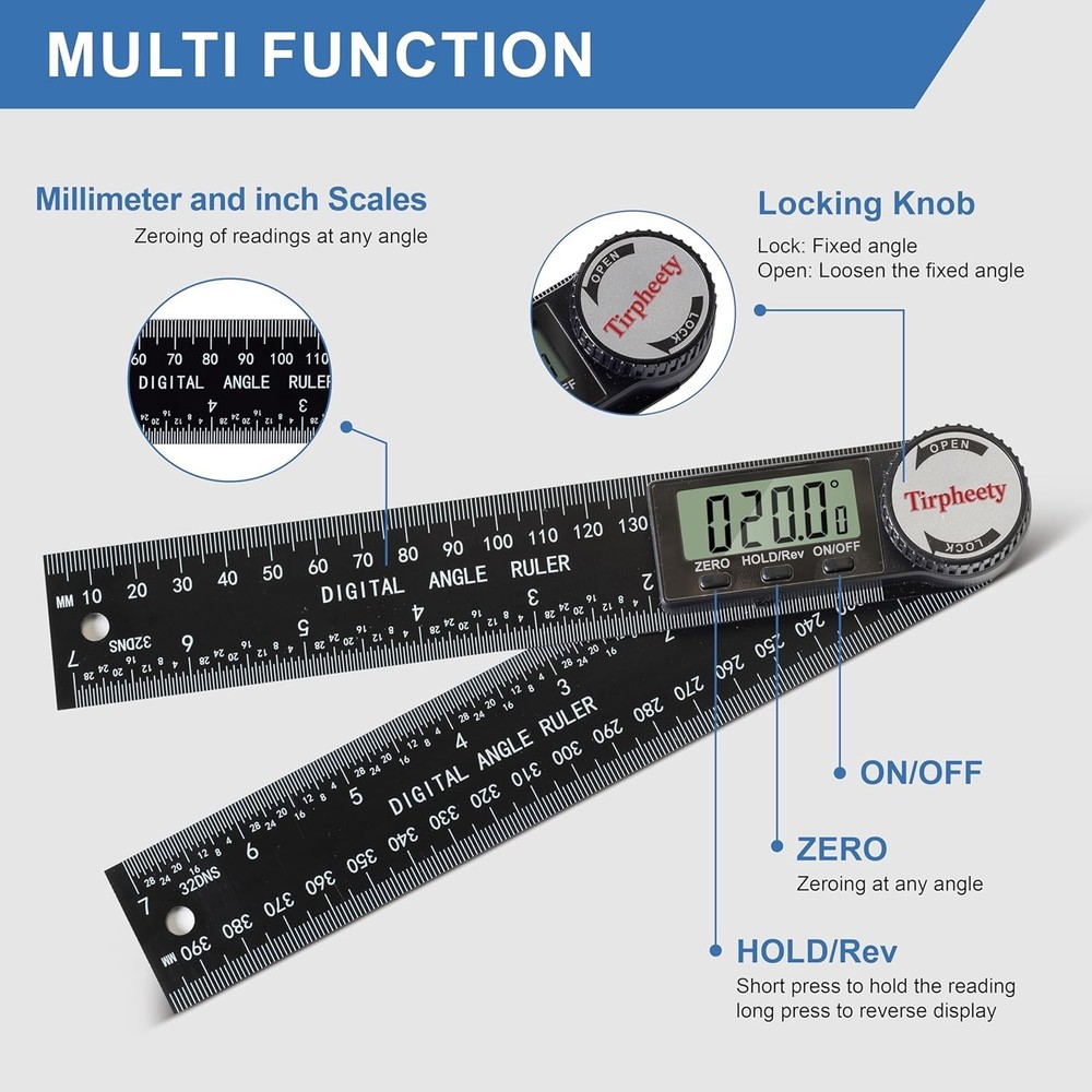 Third Generation Protractor Angle Finder, Digital Angle Ruler with 7Inch/200Mm,