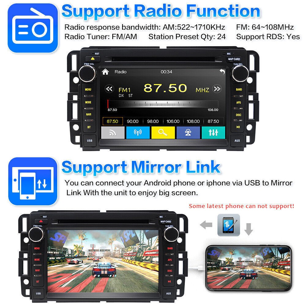 Car Radio Stereo DVD Apple Carplay For Tahoe Yukon Silverado Traverse 2007-2013