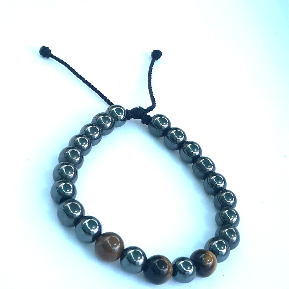Protection Bracelets Tiger's Eye with Hematite in Black string