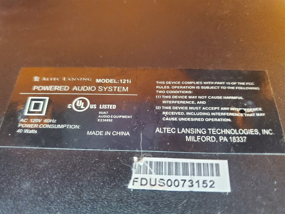 ⭐️⭐️⭐️⭐️⭐️ USED Altec Lansing 121i Computer Speakers & Subwoofer