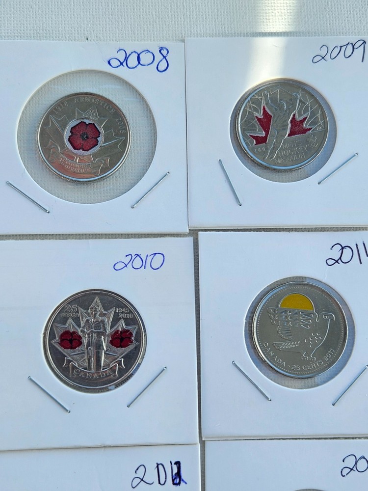 Full Set 2004-2017 Canada Coloured Quarters 17x Twenty-Five Cent Coins
