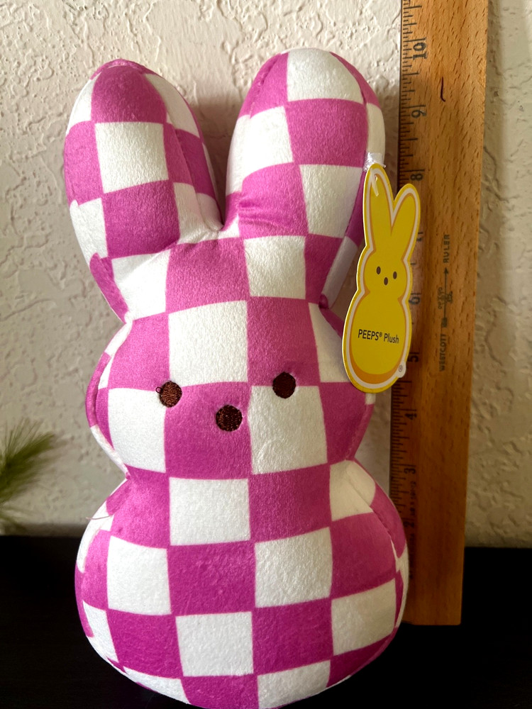 2026 PEEPS Easter Bunny PINK CHECKERED 9" PLUSH Spring Decor NEW+TAG