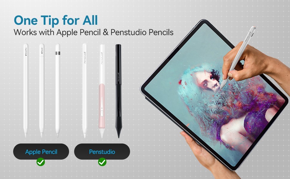 Penstudio Replacement Tips for Apple Pencil Pro/1st/2nd &USB-C | 3 Pack | White