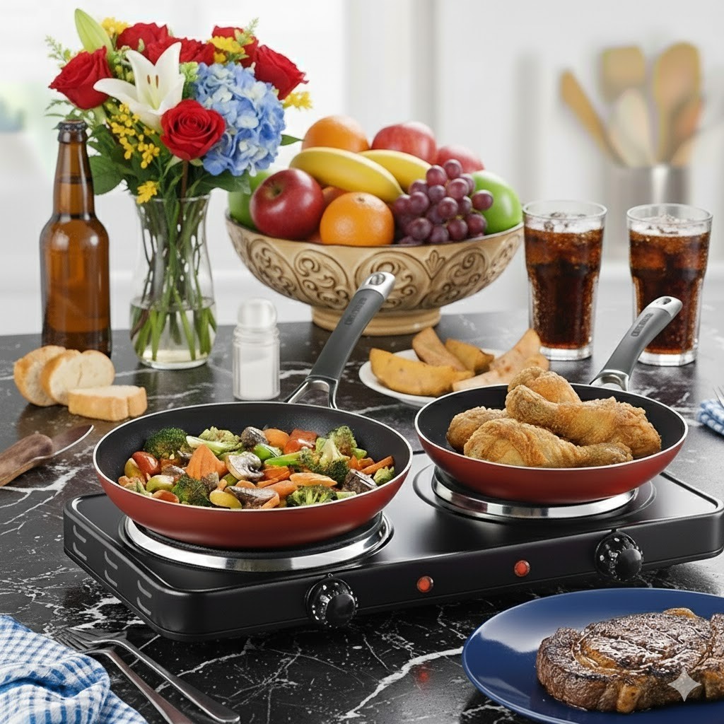 Portable Hot Plate Electric Stove Cooktop Double Burner 120V Burner for Cooking