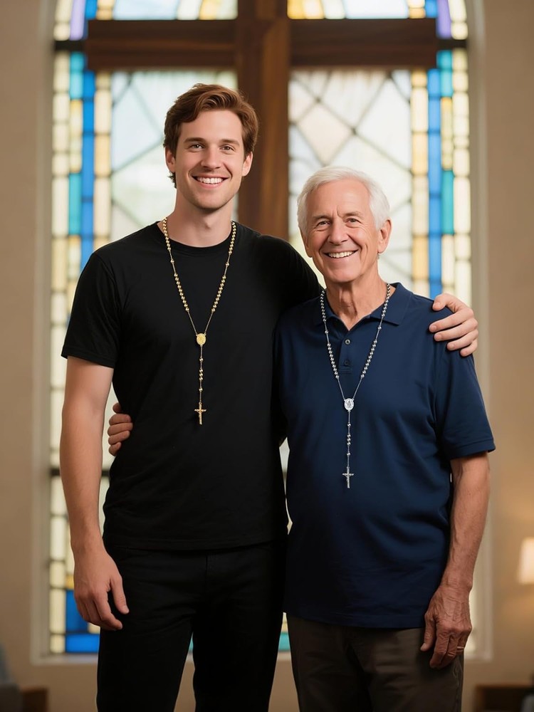 Rosary Beads Catholic Necklace for Men, St Michael/St Christopher/Virgin Mary Pr