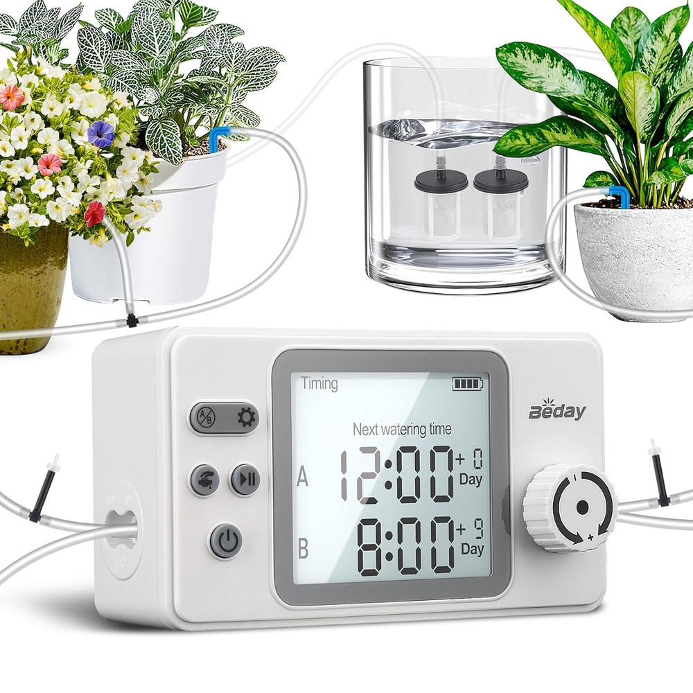 Automatic Watering System Dual Pump for Indoor Plants, Built-In Rechargeable Bat