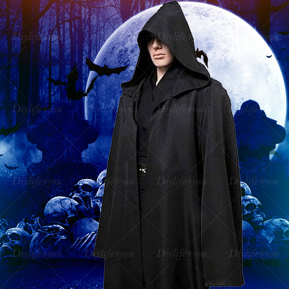 Adults Mens Hooded Robe Cloak Cape Party Halloween Vampire Robe Cosplay Costume