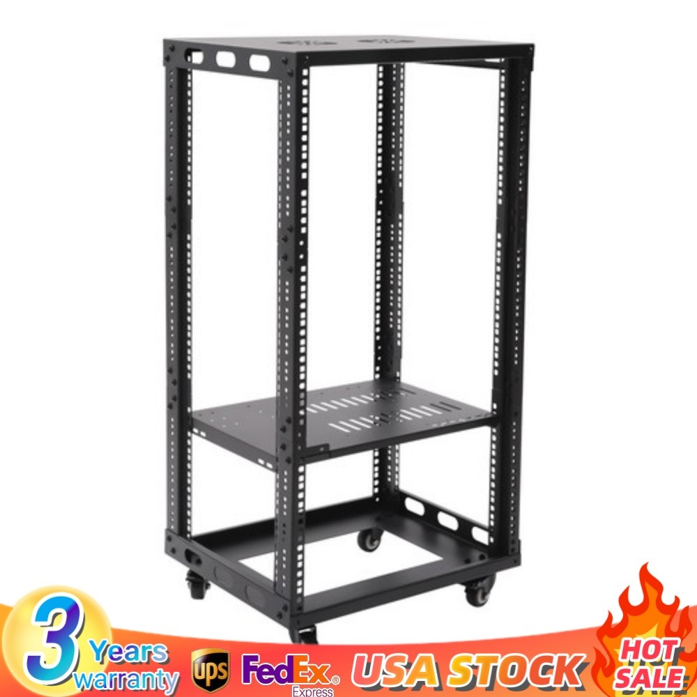 18U 18.5" 4 Post Open Frame Network Server Rack Adjustable Partition 0-31.5''