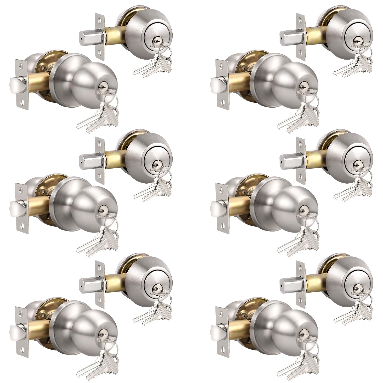 Knobonly Entry Door Knobs and Double Cylinder Deadbolt, Keyed Alike Door Handle