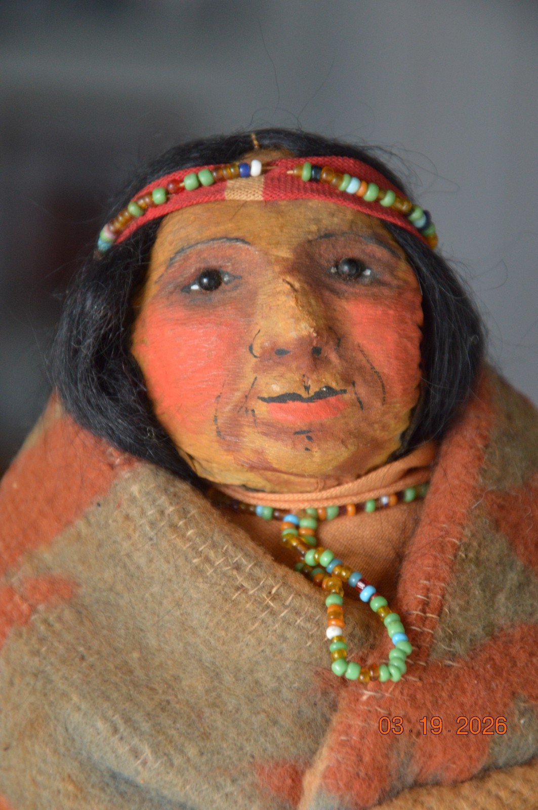 10" c.1915 Antique Original Doll Mary Francis Woods Crepe Face Blk Pin Eyes