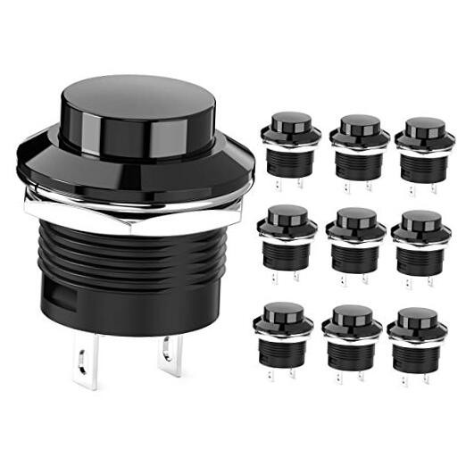 Momentary Push Button Switch Mini No Lock Round Switch AC 250V / 3A Black Cap