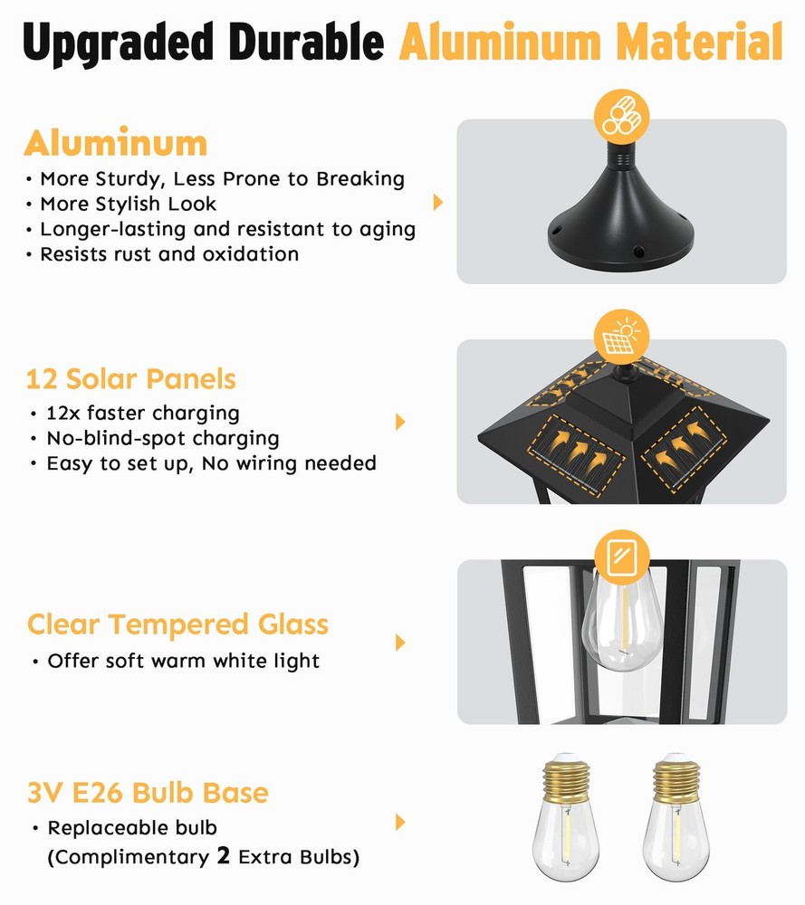 Joyoowild 73" Aluminum Solar Lamp Post Light, 3-Head Light Posts Gray